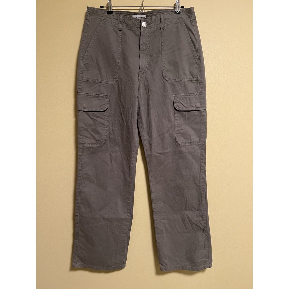 Zara Women's Cargo Pants Wide Leg Olive Green Pockets Size 10